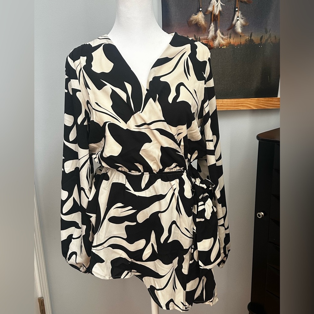 Stylish Black and cream Women's Wrap look Top